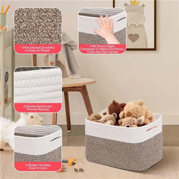 Rope Storage Baskets 3-Pack - Woven Baskets for Storage |Baby Basket for Nursery - Picture 3 of 8